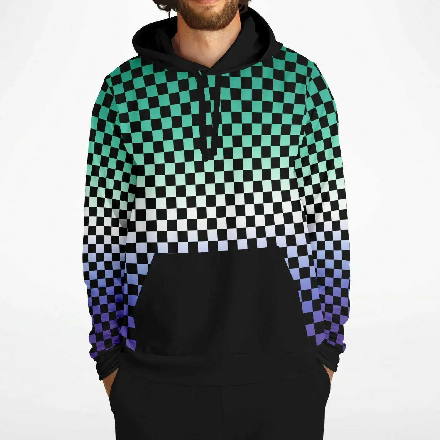 Gay Vincian Pride Black Contrast Checkered Pullover Hoodie