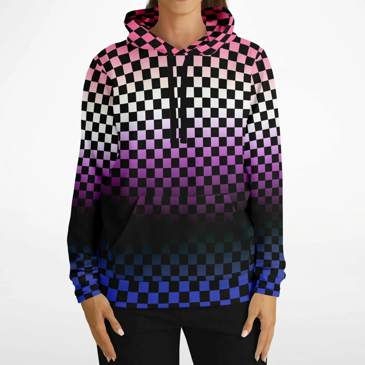 Genderfluid Pride Black Checkered Pullover Hoodie