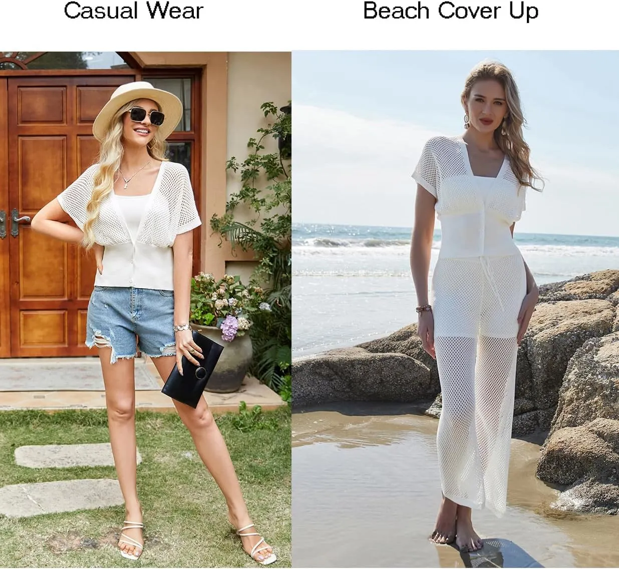 GRACE KARIN 2025 Women Short Sleeve Crochet Cardigan Summer Draped V-Neck Bolero Shrug Sweater Hollow Out Beach Cover Up