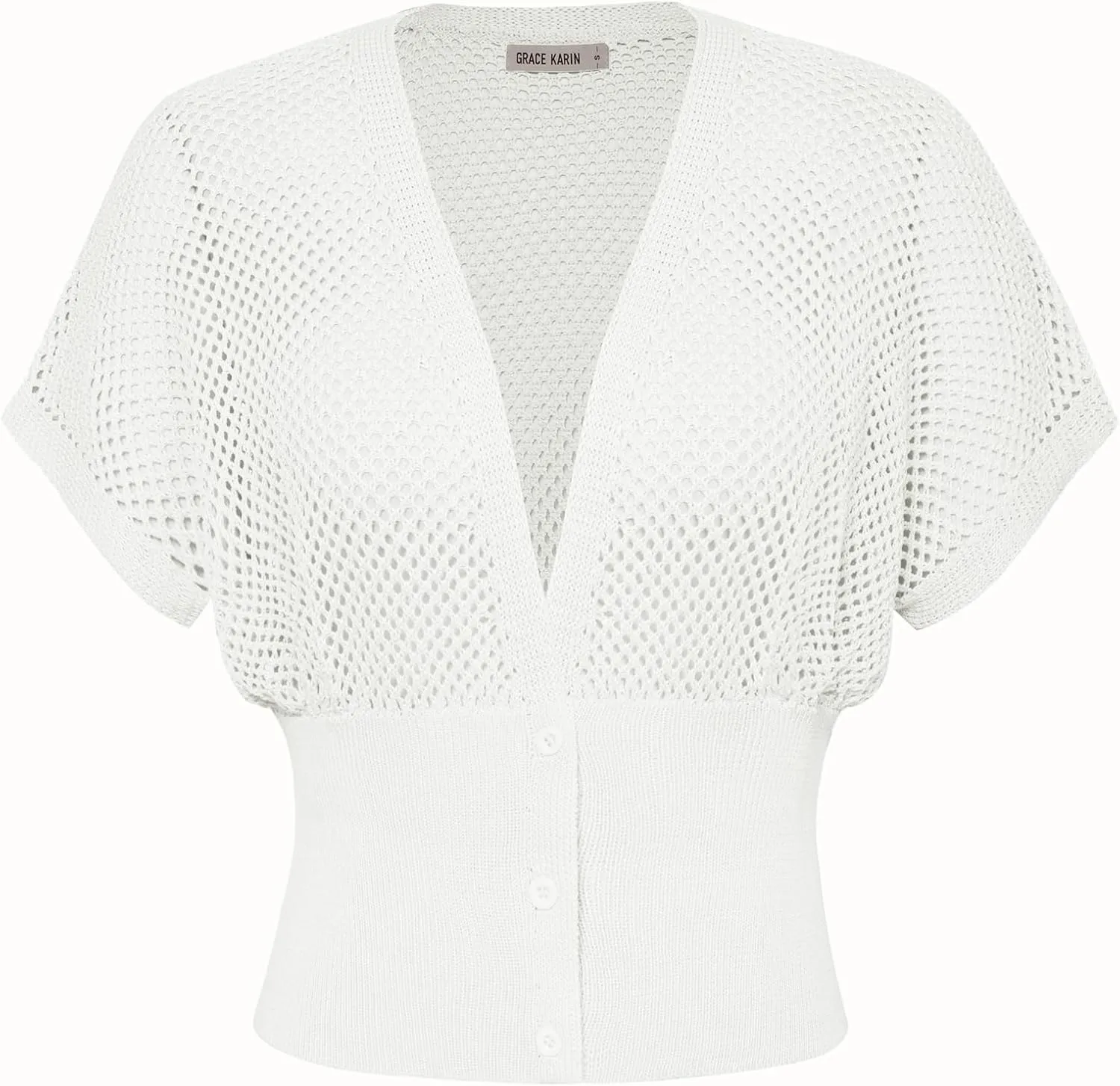 GRACE KARIN 2025 Women Short Sleeve Crochet Cardigan Summer Draped V-Neck Bolero Shrug Sweater Hollow Out Beach Cover Up