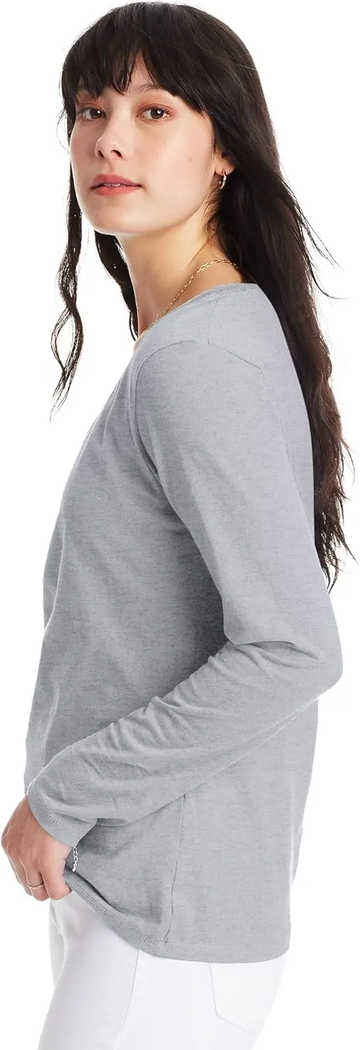 Hanes Womens Originals Long Sleeve Cotton V-Neck T-Shirt, Lightweight V-Neck Tee, Modern Fit