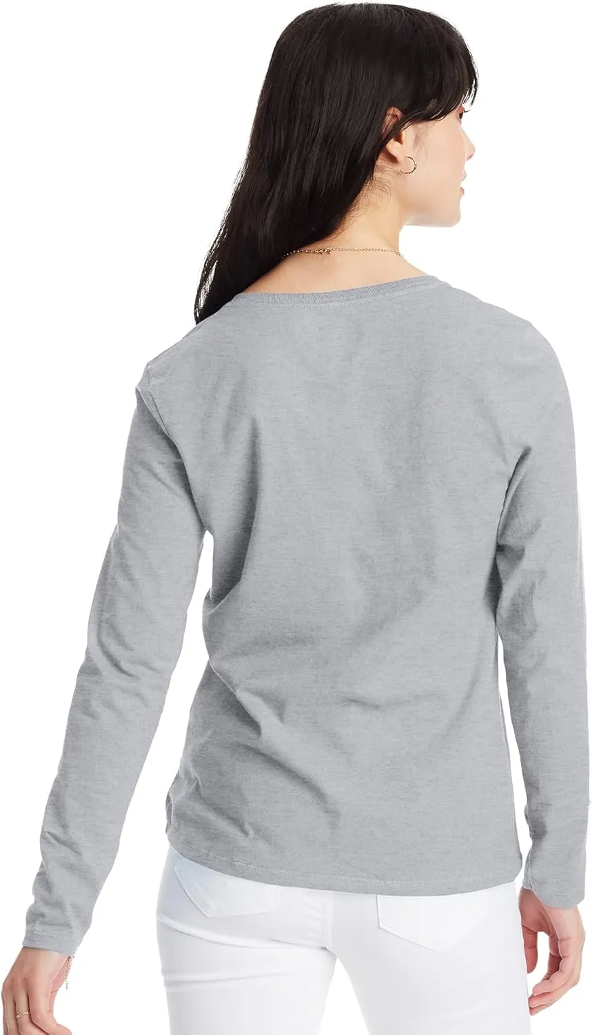 Hanes Womens Originals Long Sleeve Cotton V-Neck T-Shirt, Lightweight V-Neck Tee, Modern Fit