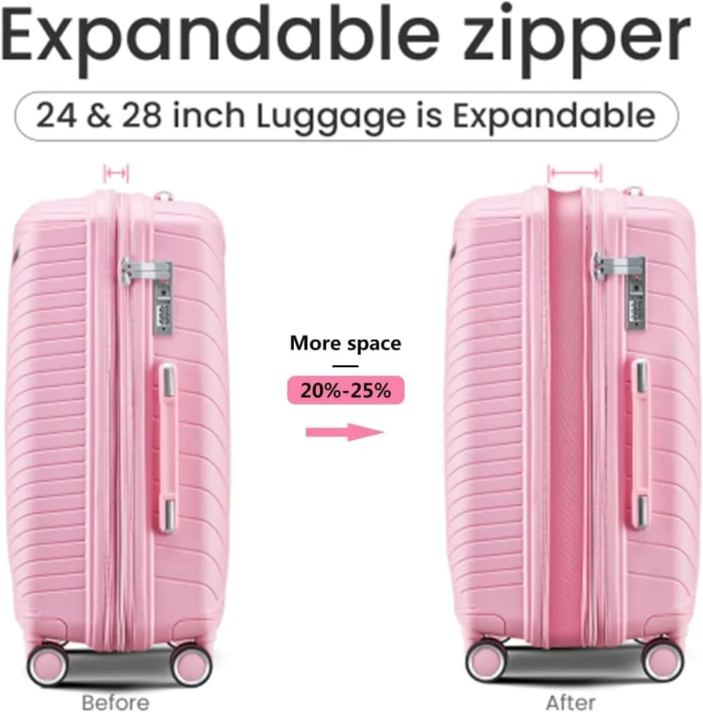 Hardside Expandable Spinner Wheel Luggage, Expandable Carry On Luggage Set with Spinner Wheels, Hard Shell Luggage Sets With TSA Lock, 4-Piece Set (14/20/24/28) (StyleA-Pink)