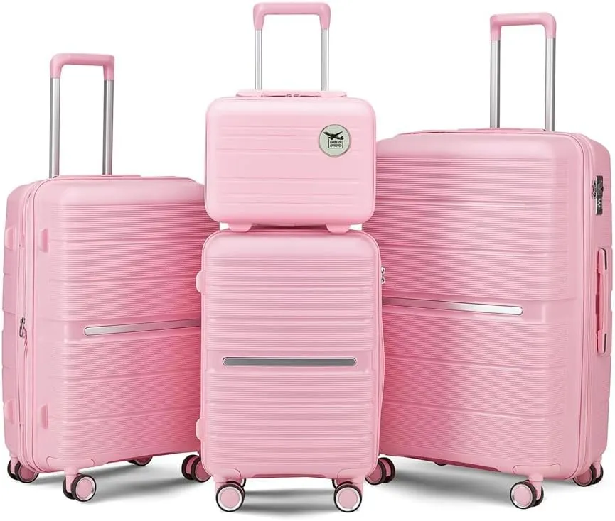 Hardside Expandable Spinner Wheel Luggage, Expandable Carry On Luggage Set with Spinner Wheels, Hard Shell Luggage Sets With TSA Lock, 4-Piece Set (14/20/24/28) (StyleA-Pink)