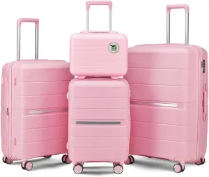 Hardside Expandable Spinner Wheel Luggage, Expandable Carry On Luggage Set with Spinner Wheels, Hard Shell Luggage Sets With TSA Lock, 4-Piece Set (14/20/24/28) (StyleA-Pink)