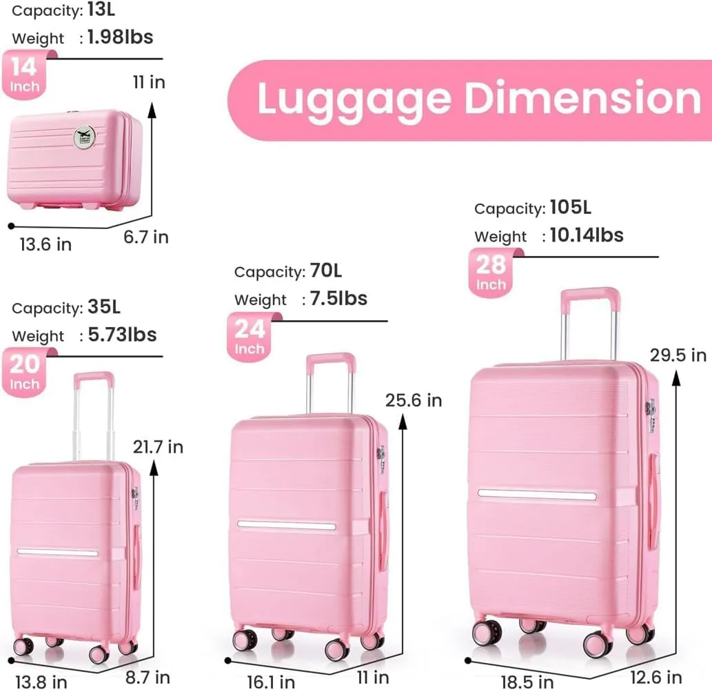 Hardside Expandable Spinner Wheel Luggage, Expandable Carry On Luggage Set with Spinner Wheels, Hard Shell Luggage Sets With TSA Lock, 4-Piece Set (14/20/24/28) (StyleA-Pink)