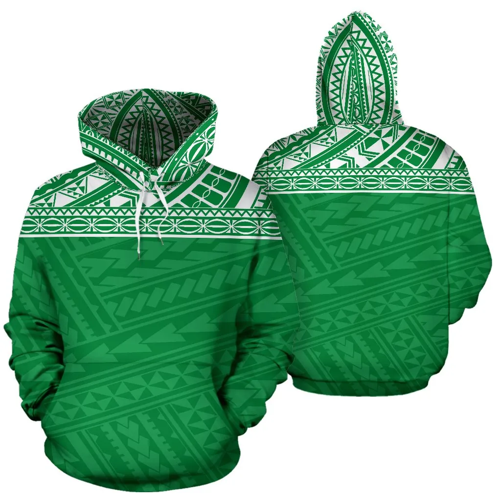 Hawaii Polynesian All Over Print Green Pullover Hoodie BN04