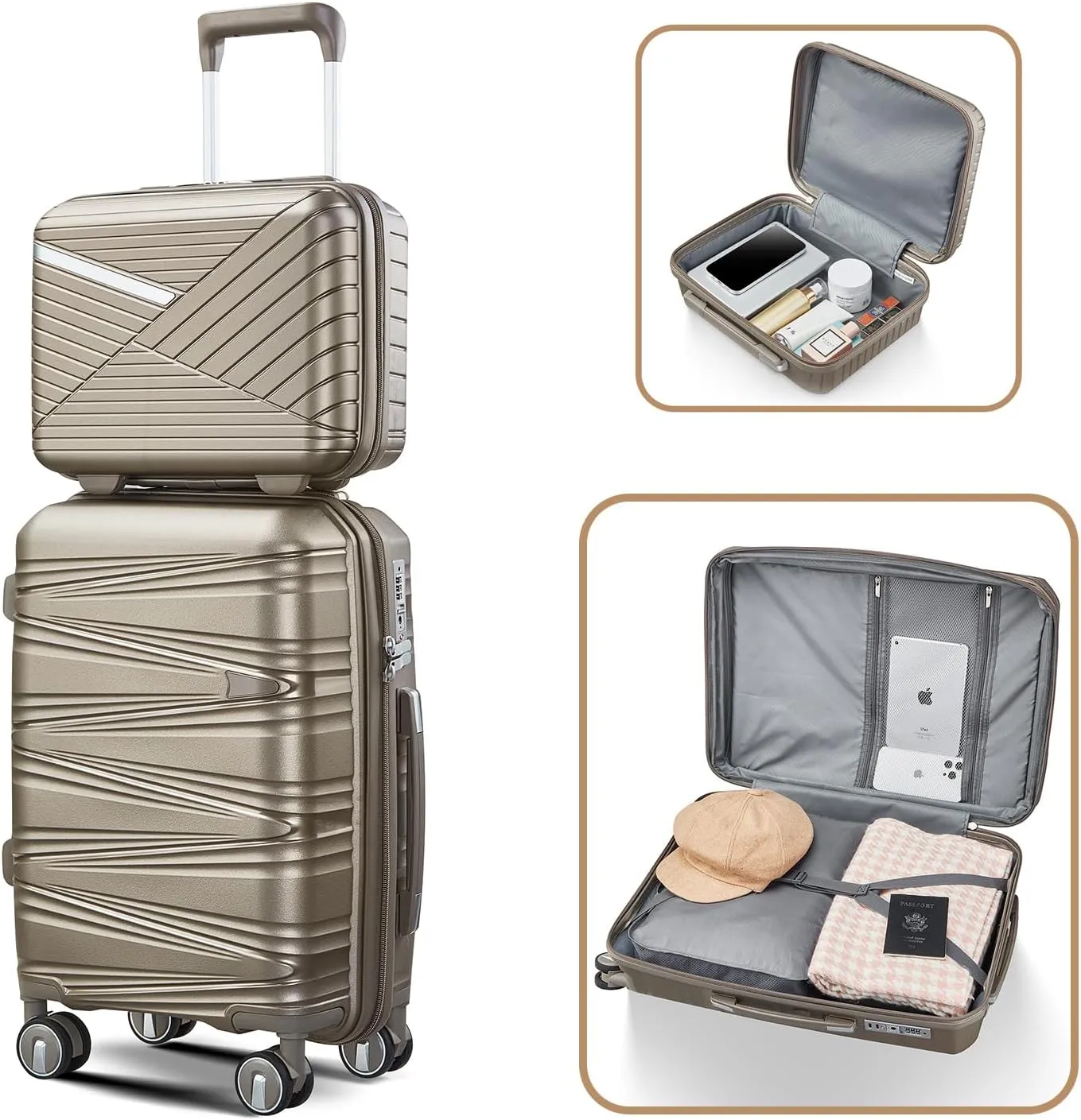 Henf 4 Piece Hardside Luggage Set(14/20/24/28), Lightweight Hardshell Suitcase Set, Expandable Carry On Luggage Set with Double Spinner Wheels,TSA Lock,Travel Rolling Suitcase Clearance for Women Men