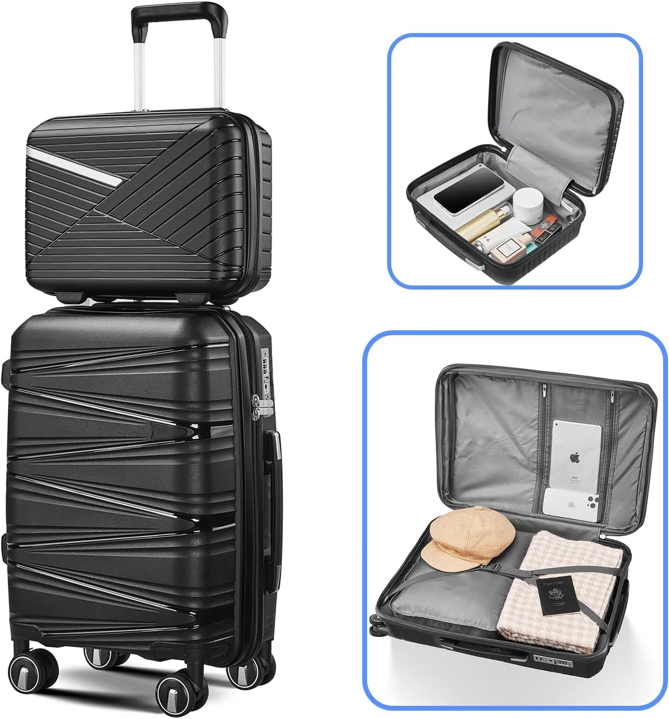 Henf 4 Piece Hardside Luggage Set(14/20/24/28), Lightweight Hardshell Suitcase Set, Expandable Carry On Luggage Set with Double Spinner Wheels,TSA Lock,Travel Rolling Suitcase Clearance for Women Men
