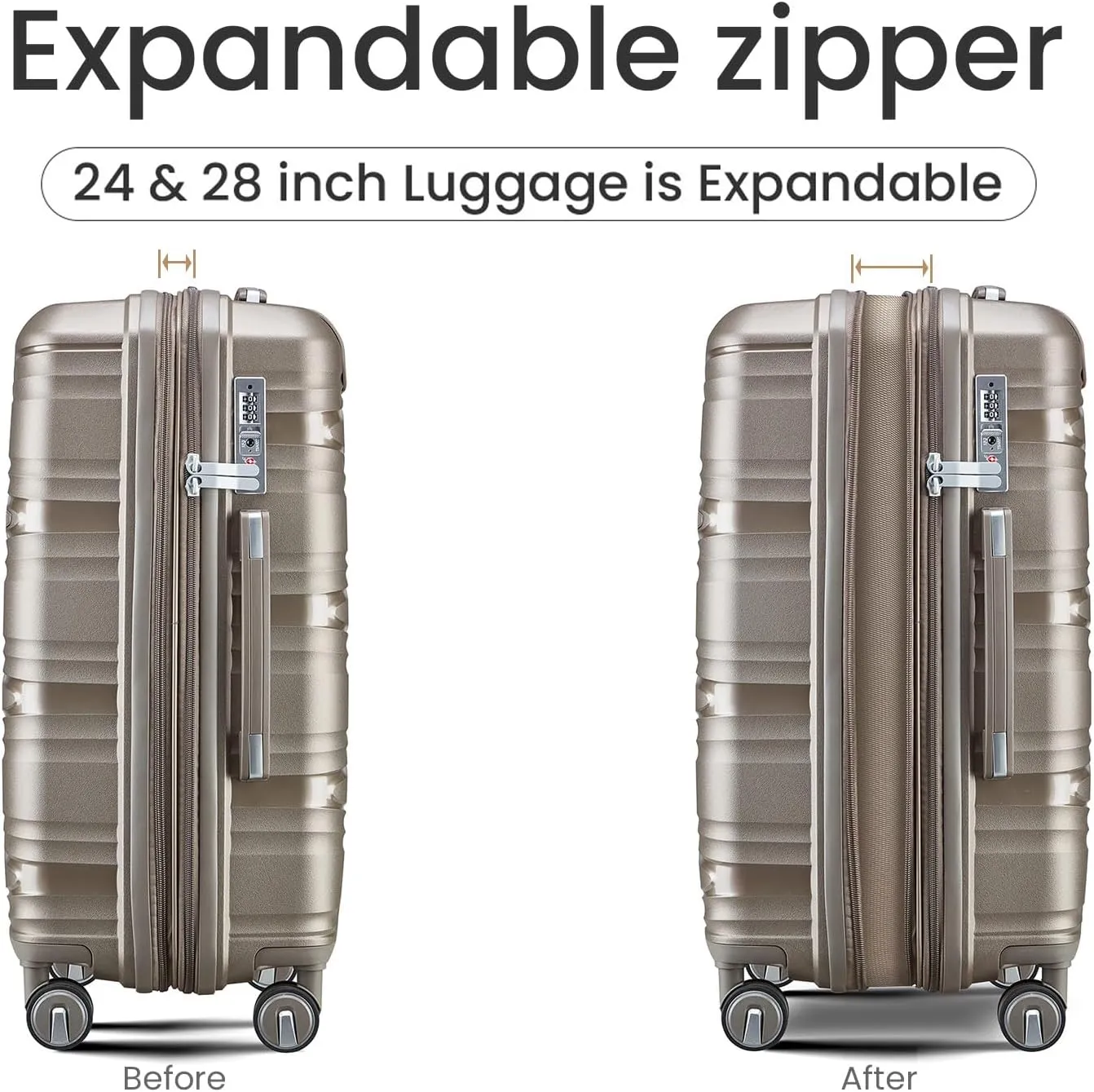 Henf 4 Piece Hardside Luggage Set(14/20/24/28), Lightweight Hardshell Suitcase Set, Expandable Carry On Luggage Set with Double Spinner Wheels,TSA Lock,Travel Rolling Suitcase Clearance for Women Men