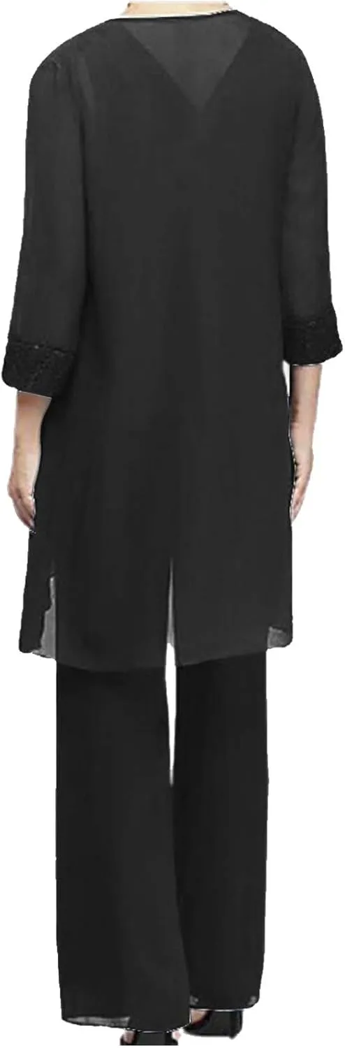 HGps8w Women 3 Pieces Mother of The Bride Pant Suits Elegant Chiffon Jacket Wedding Guest Formal Outfit Set for Evening Gown