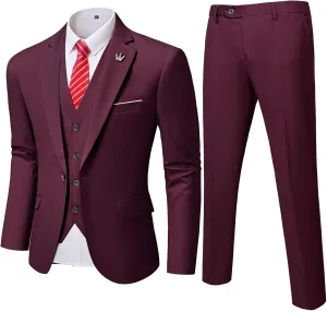 Hihawk Men's Slim Fit 3 Pieces Suit, One Button Blazer Set, Jacket Vest and Pants for Wedding Party Business Prom