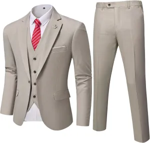 Hihawk Men's Slim Fit 3 Pieces Suit, One Button Blazer Set, Jacket Vest and Pants for Wedding Party Business Prom