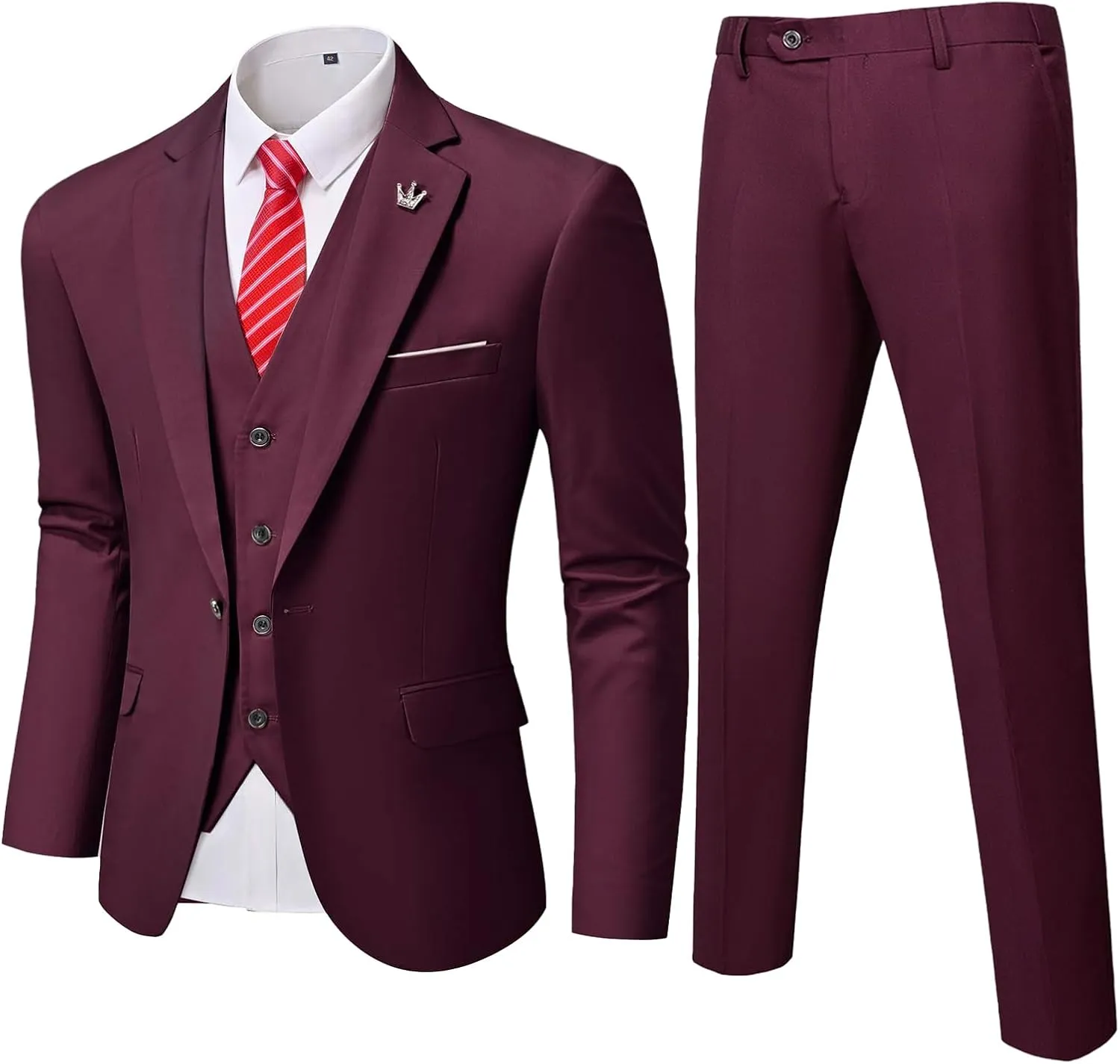 Hihawk Men's Slim Fit 3 Pieces Suit, One Button Blazer Set, Jacket Vest and Pants for Wedding Party Business Prom