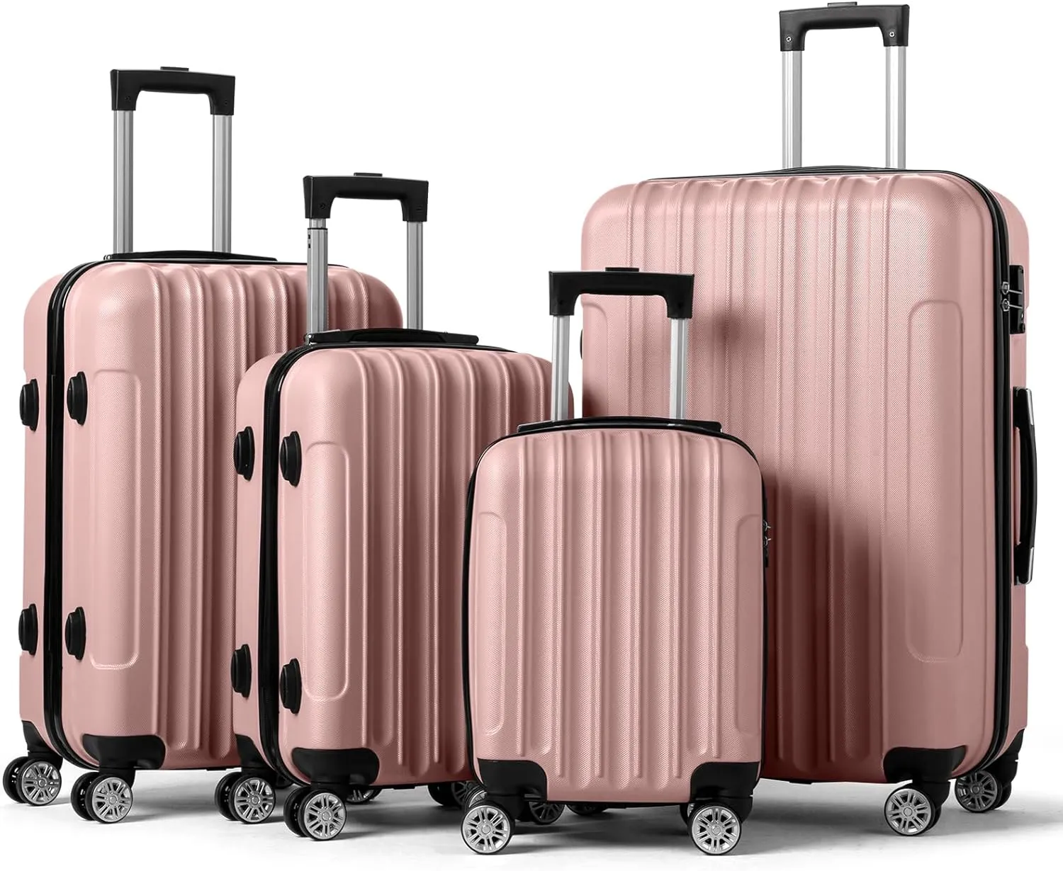 Karl home 4 Piece Luggage Sets, Travel Suitcase, Large Capacity Lightweight Luggage Sets with TSA Lock & Spinner Wheels, for Business, Travel, School Starts (16"/20"/24"/28"), Rose Gold