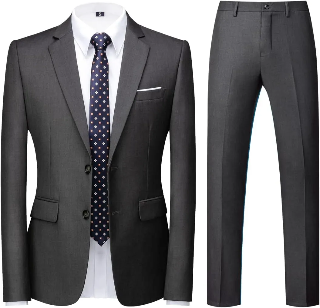 KUDORO Mens Suits Slim Fit 2 Piece Formal Two Button Single Breasted Tuxedo for Men Wedding Casual Business Jacket Pants
