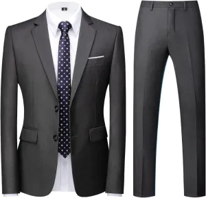 KUDORO Mens Suits Slim Fit 2 Piece Formal Two Button Single Breasted Tuxedo for Men Wedding Casual Business Jacket Pants