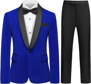 Lamgool Boys Velvet Tuxedo Suit 4 Piece Slim Fit Kids Formal Outfit Set with Blazer Dress Shirt Pant Bow Tie for Wedding