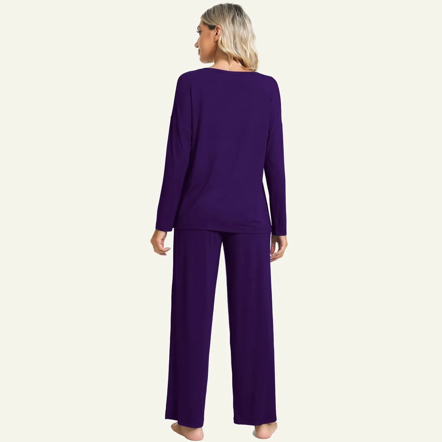 LazyCozy Bamboo Viscose Pajama Sets for Women 2 Piece Long Sleeve V Neck Sleepwear