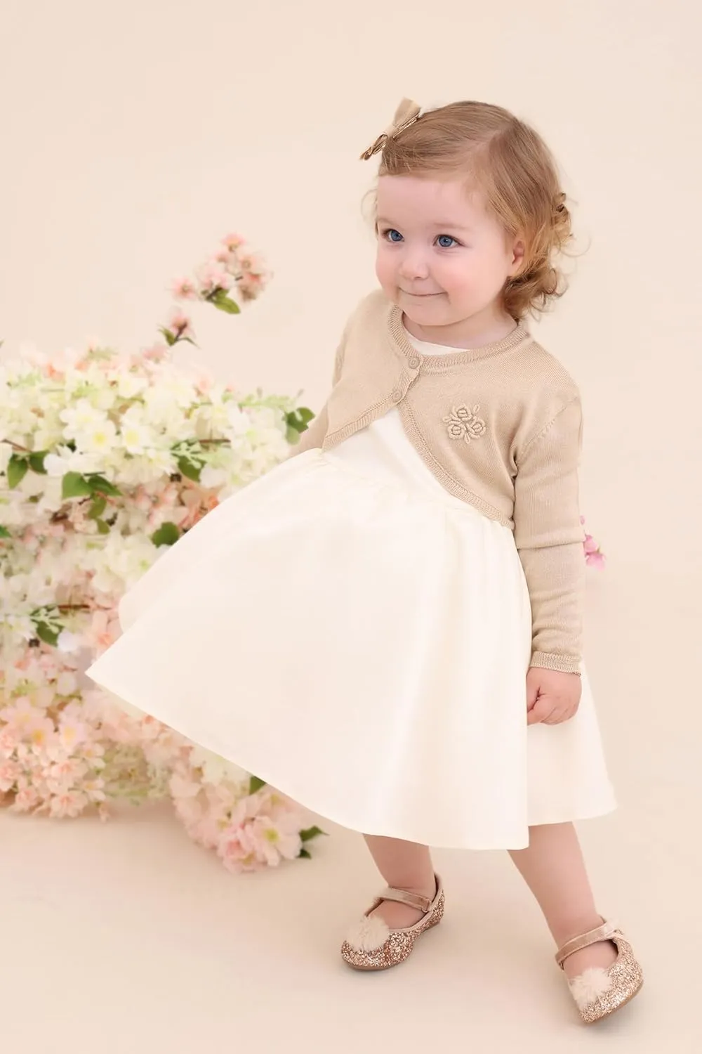 Lilax Baby Girls' Long Sleeve Cardigan Shrug, Button Closure Bolero