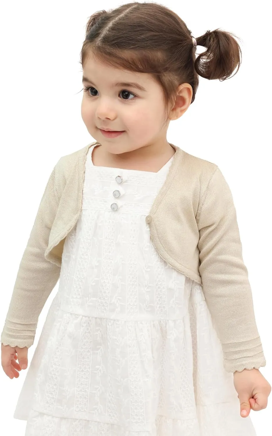 Lilax Baby Girls' Long Sleeve Cardigan Shrug, Button Closure Knitted Bolero