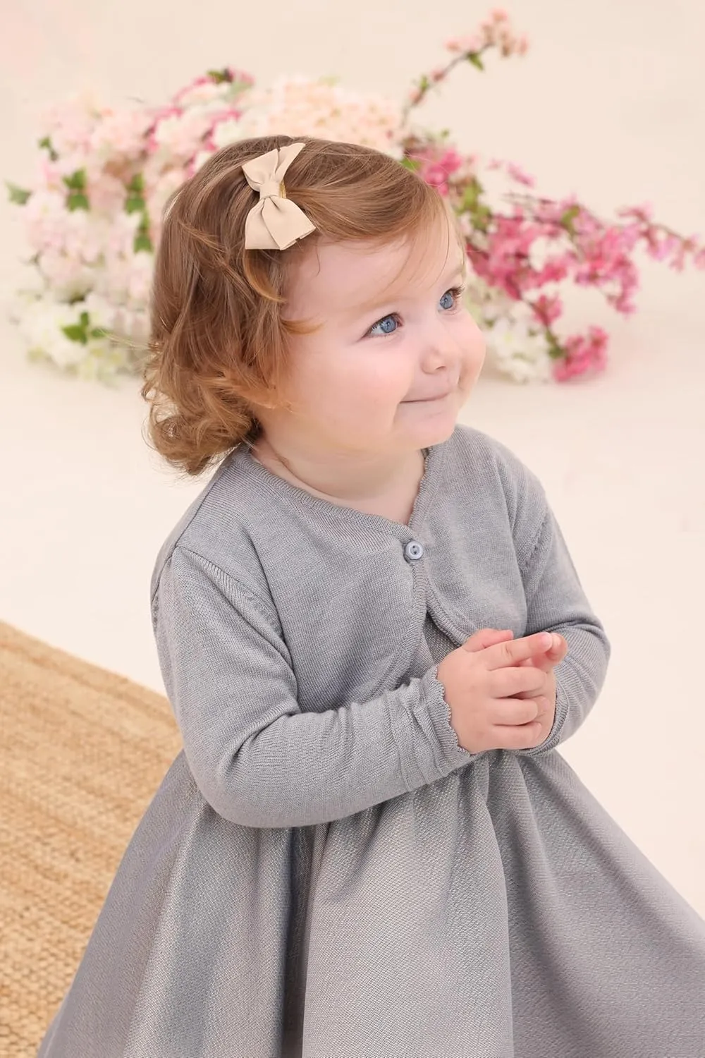 Lilax Baby Girls' Long Sleeve Cardigan Shrug, Button Closure Knitted Bolero
