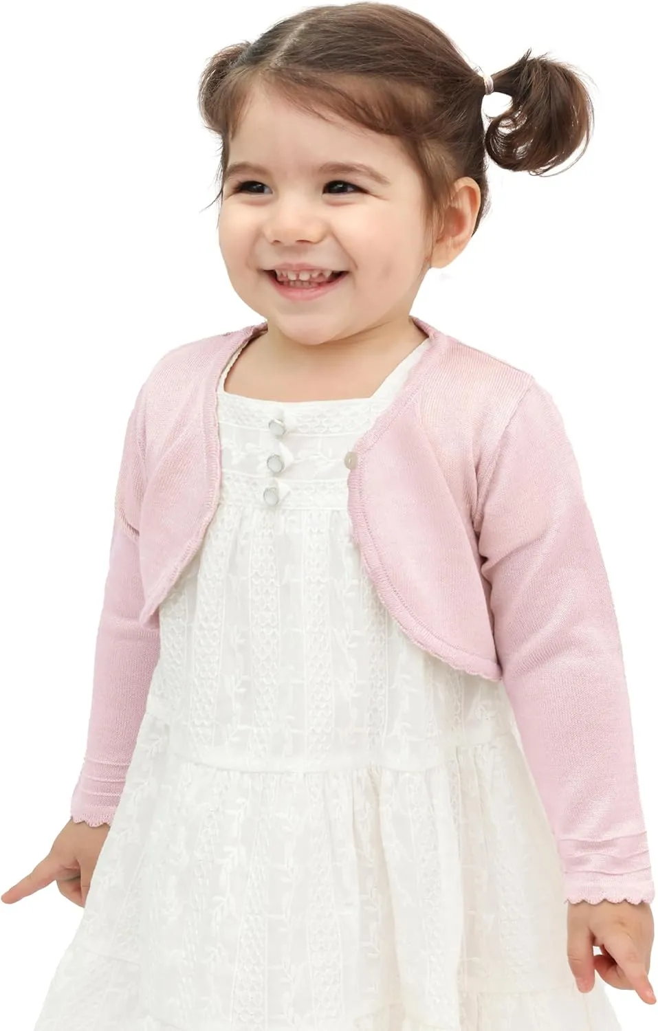 Lilax Baby Girls' Long Sleeve Cardigan Shrug, Button Closure Knitted Bolero