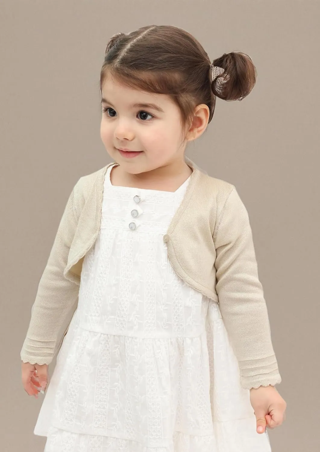 Lilax Baby Girls' Long Sleeve Cardigan Shrug, Button Closure Knitted Bolero