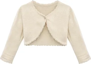 Lilax Baby Girls' Long Sleeve Cardigan Shrug, Button Closure Knitted Bolero