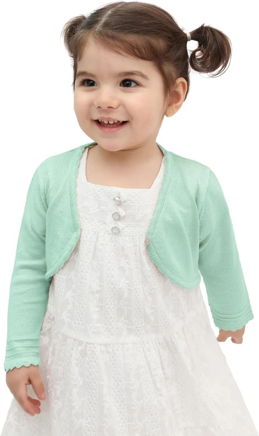 Lilax Baby Girls' Long Sleeve Cardigan Shrug, Button Closure Knitted Bolero