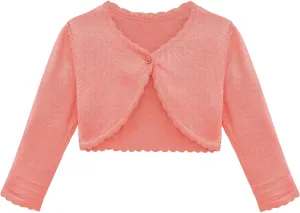 Lilax Baby Girls' Long Sleeve Cardigan Shrug, Button Closure Knitted Bolero
