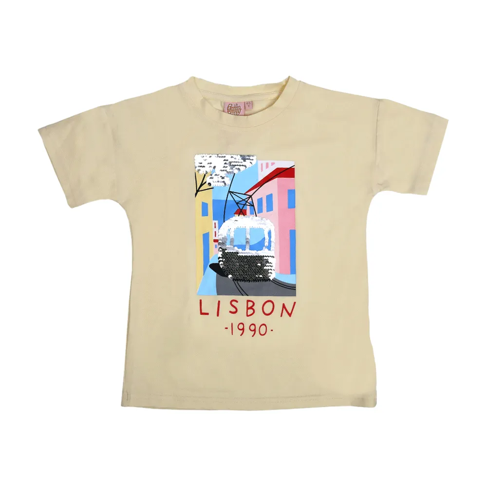 Lisbon Beach T-Shirt For Girls - Off-White
