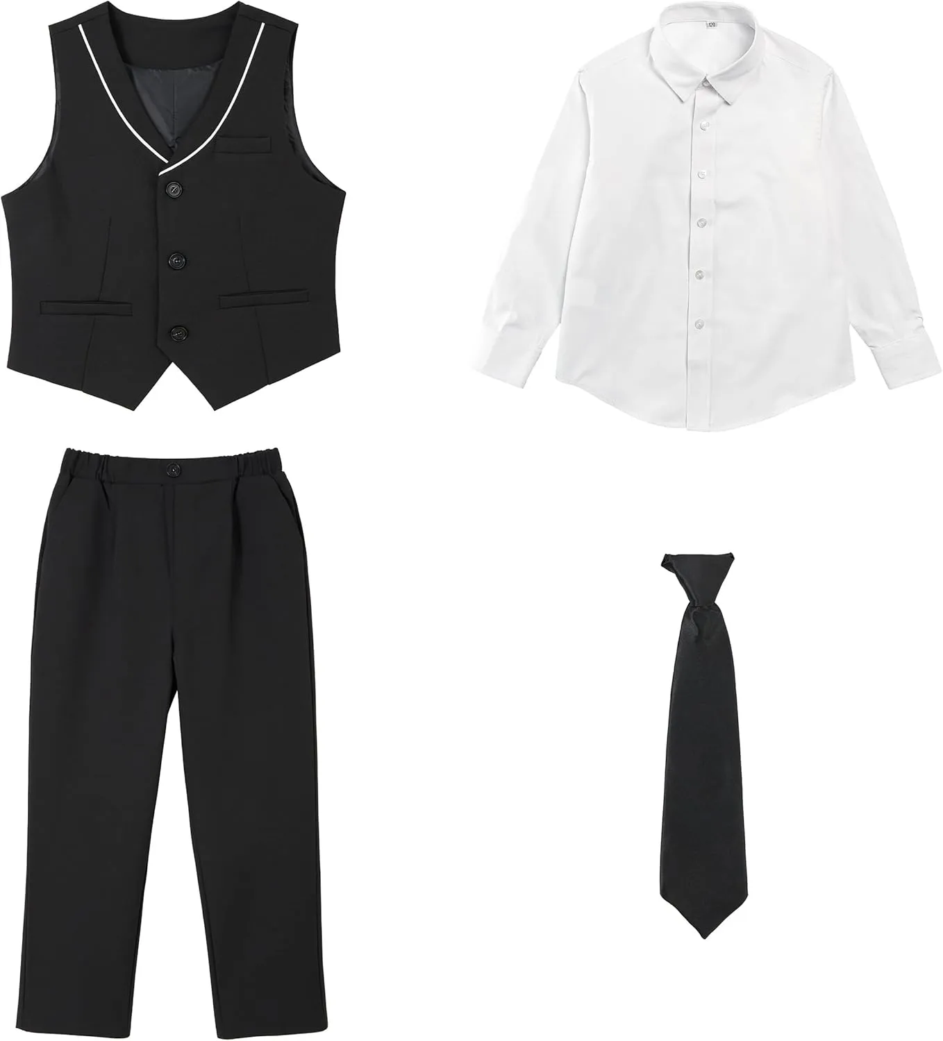LOLANTA Boys 4-Piece Formal Suit, Wedding Ring Bearer Outfit Vest Suit Pants with White Dress Shirt and Tie for 3-14 Years