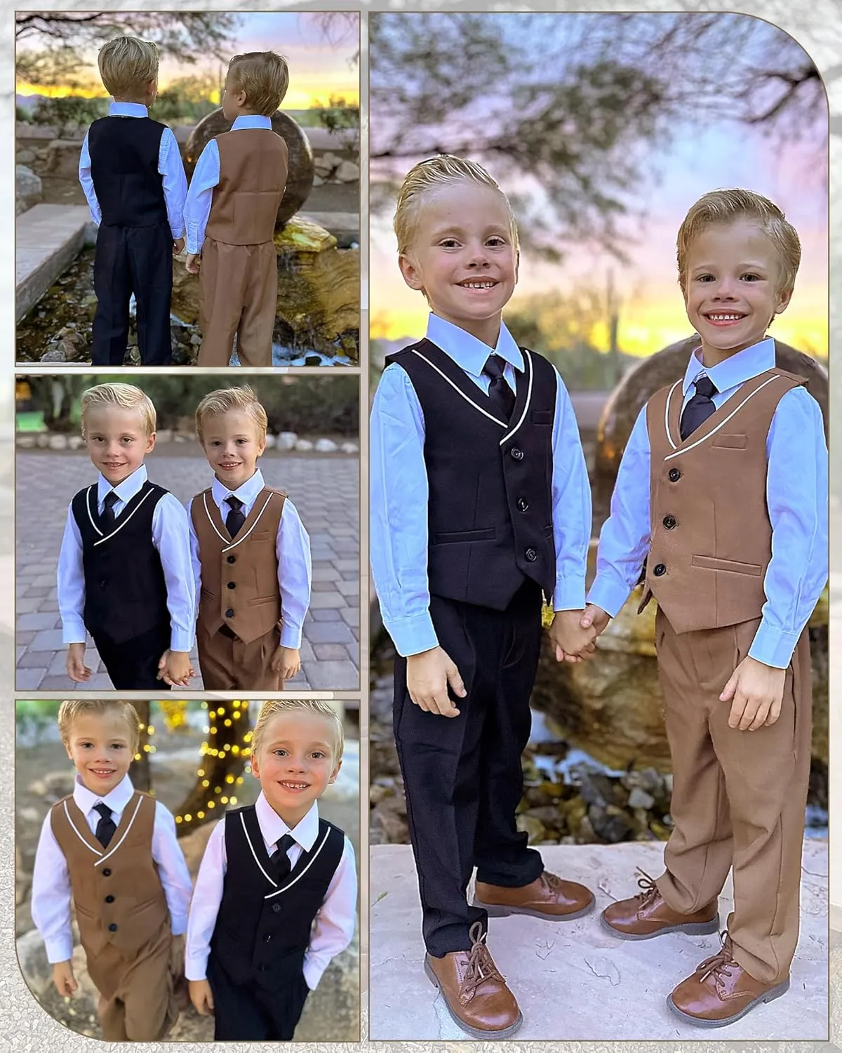 LOLANTA Boys 4-Piece Formal Suit, Wedding Ring Bearer Outfit Vest Suit Pants with White Dress Shirt and Tie for 3-14 Years