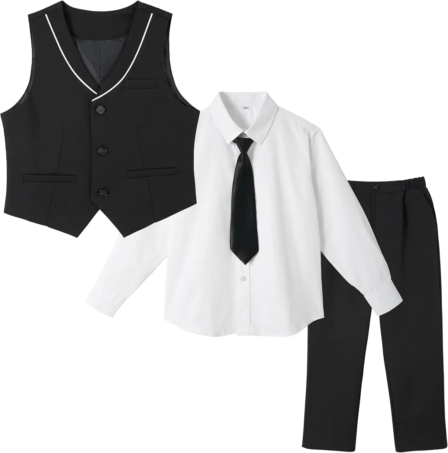 LOLANTA Boys 4-Piece Formal Suit, Wedding Ring Bearer Outfit Vest Suit Pants with White Dress Shirt and Tie for 3-14 Years