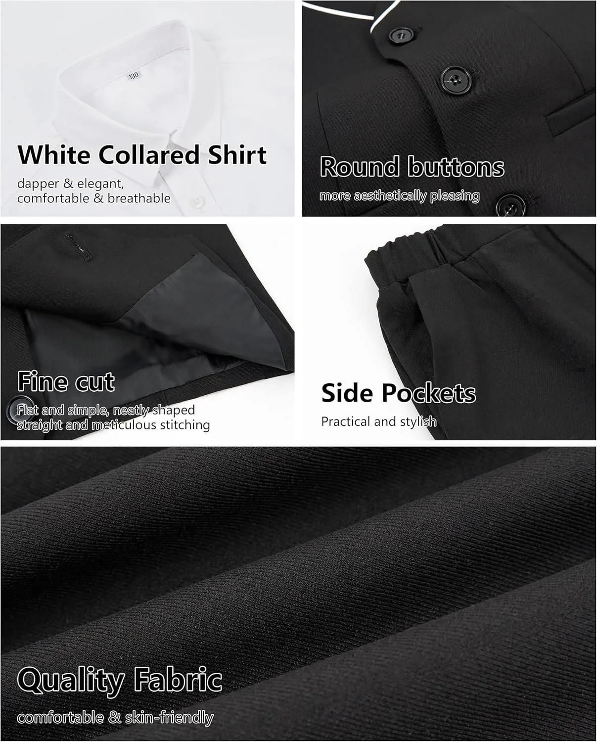 LOLANTA Boys 4-Piece Formal Suit, Wedding Ring Bearer Outfit Vest Suit Pants with White Dress Shirt and Tie for 3-14 Years