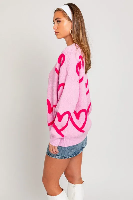 Love Round Neck Heart Printed Sweater
