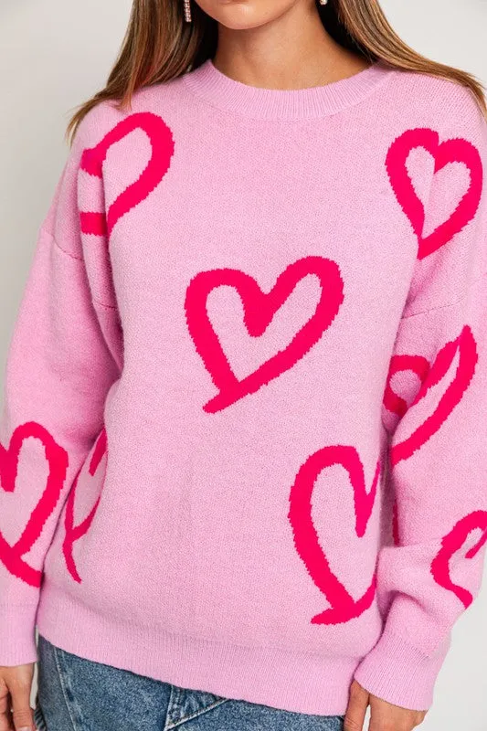 Love Round Neck Heart Printed Sweater