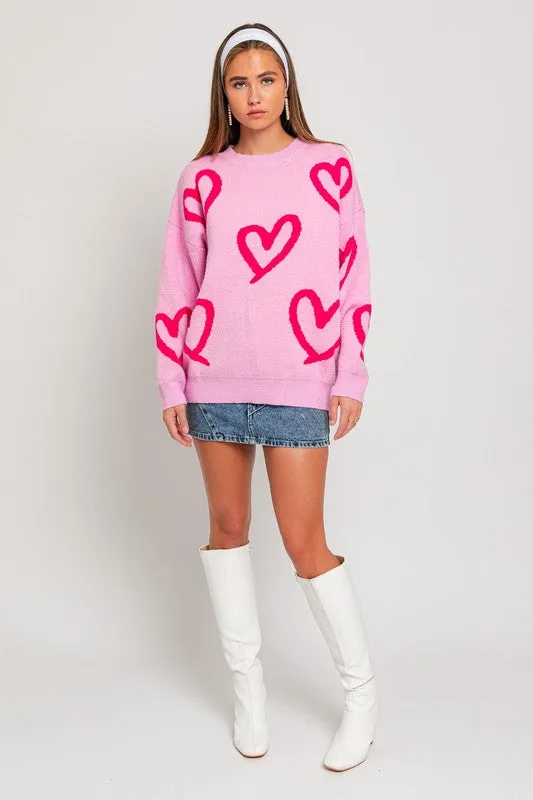 Love Round Neck Heart Printed Sweater