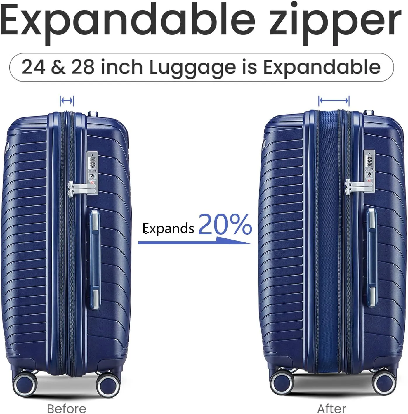 Luggage Sets 4 Piece Expandable (Only 24"&28") Lightweight Carry On Suitcase with 4 Double 360 Mute Spinner Wheels TSA Lock Durable Hard Shell Travel Luggage, Navy Blue (14/20/24/28 Inch)