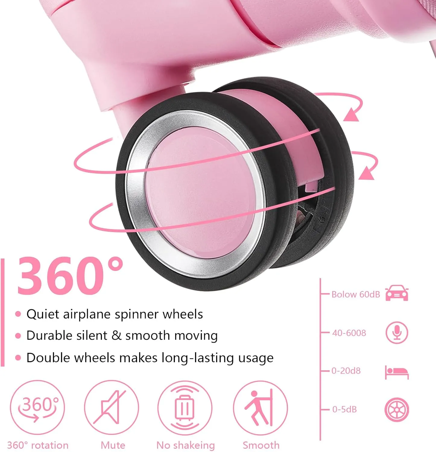 Luggage Sets 4 Piece Expandable (Only 24"&28") Lightweight Carry On Suitcase with 4 Double 360 Mute Spinner Wheels TSA Lock Durable Hard Shell Travel Luggage, Pink (14/20/24/28 Inch)