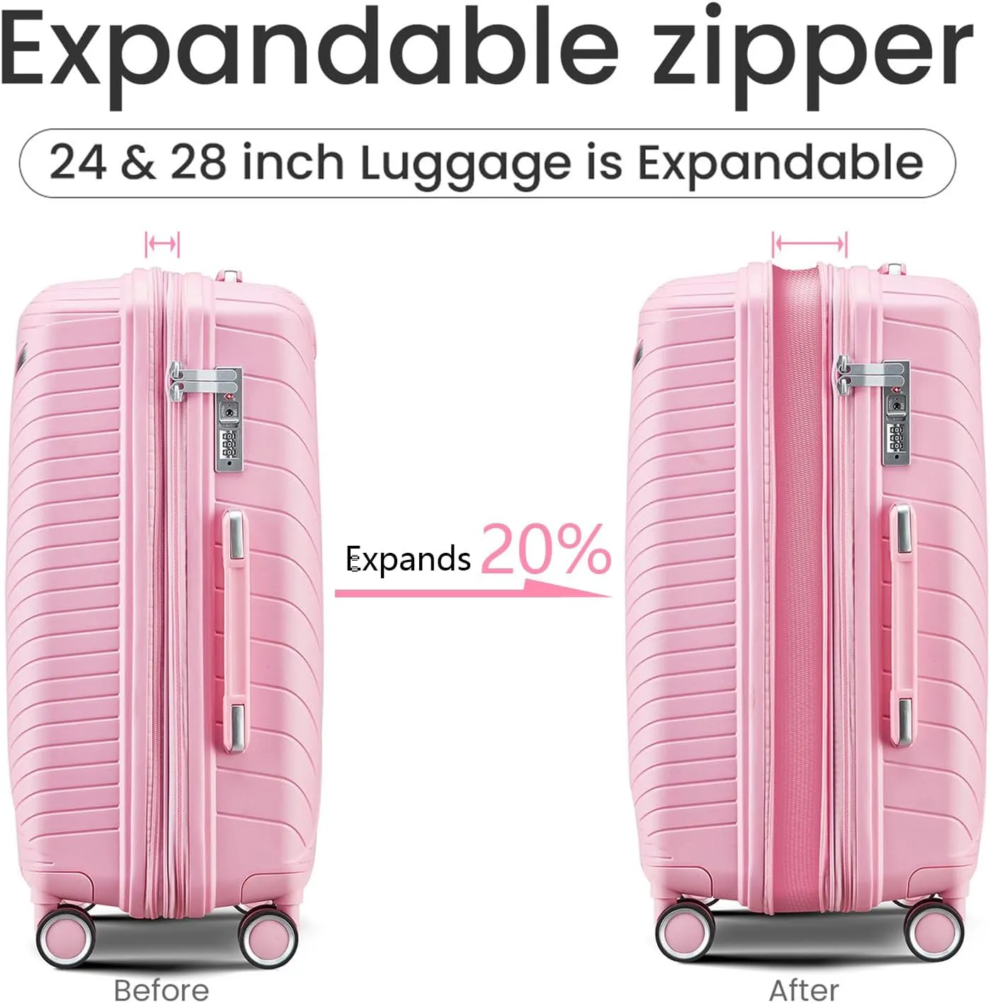 Luggage Sets 4 Piece Expandable (Only 24"&28") Lightweight Carry On Suitcase with 4 Double 360 Mute Spinner Wheels TSA Lock Durable Hard Shell Travel Luggage, Pink (14/20/24/28 Inch)