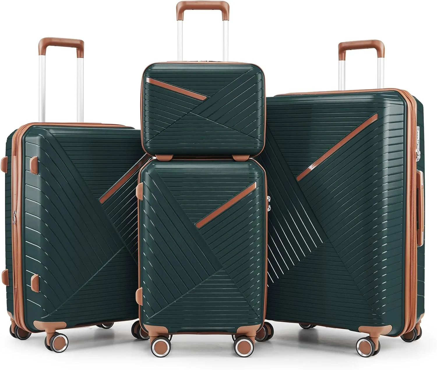 Luggage Sets 4 Piece(14/20/24/28), Expandable Lightweight Suitcase with 4 Double 360 Degrees Mute Spinner Wheels, PP Materials Durable TSA Lock Travel Luggage (Army Green)
