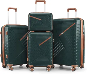 Luggage Sets 4 Piece(14/20/24/28), Expandable Lightweight Suitcase with 4 Double 360 Degrees Mute Spinner Wheels, PP Materials Durable TSA Lock Travel Luggage (Army Green)