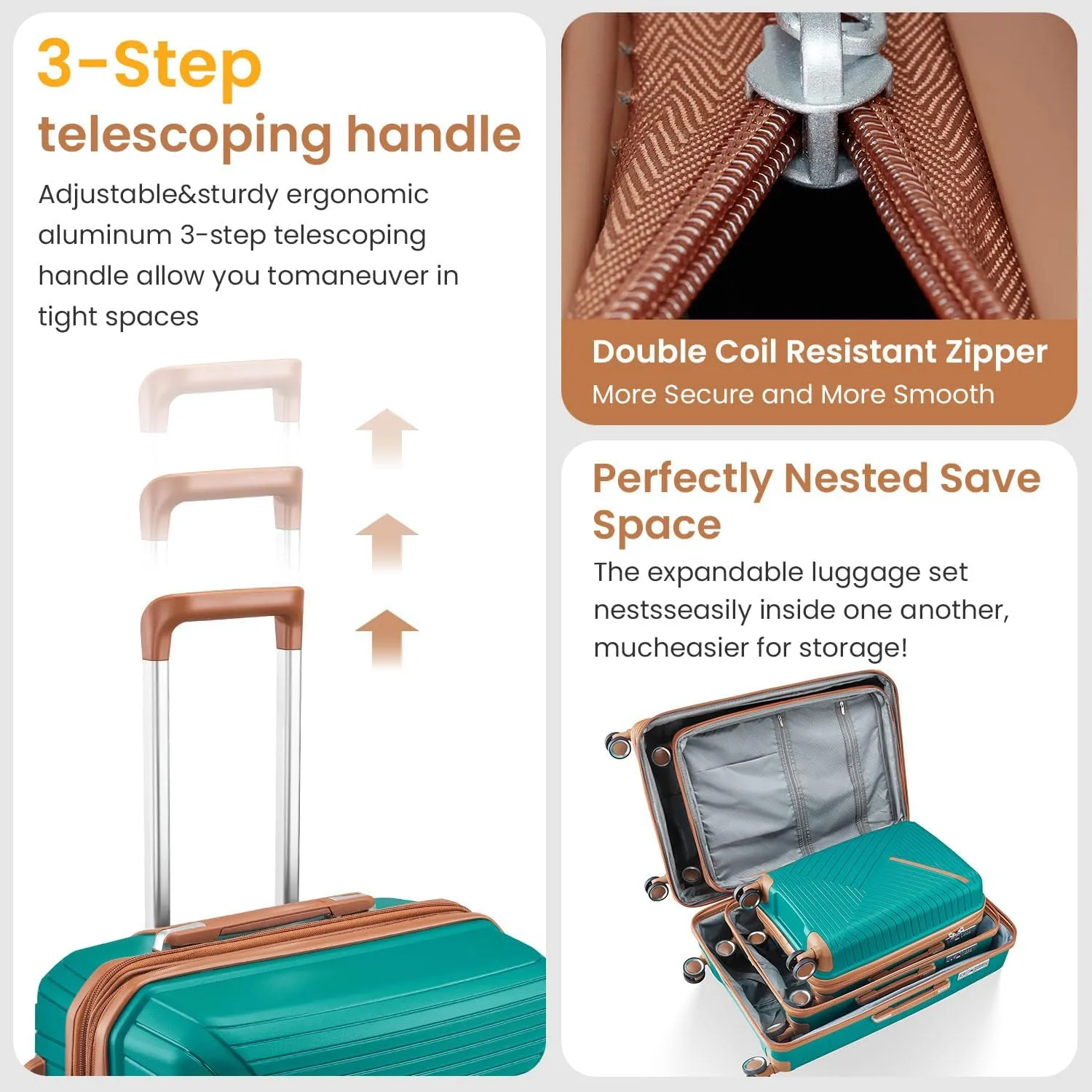 Luggage Sets 4 Piece(14/20/24/28), Expandable Lightweight Suitcase with 4 Double 360 Degrees Mute Spinner Wheels, PP Materials Durable TSA Lock Travel Luggage (Coral Green)
