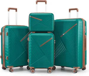 Luggage Sets 4 Piece(14/20/24/28), Expandable Lightweight Suitcase with 4 Double 360 Degrees Mute Spinner Wheels, PP Materials Durable TSA Lock Travel Luggage (Coral Green)