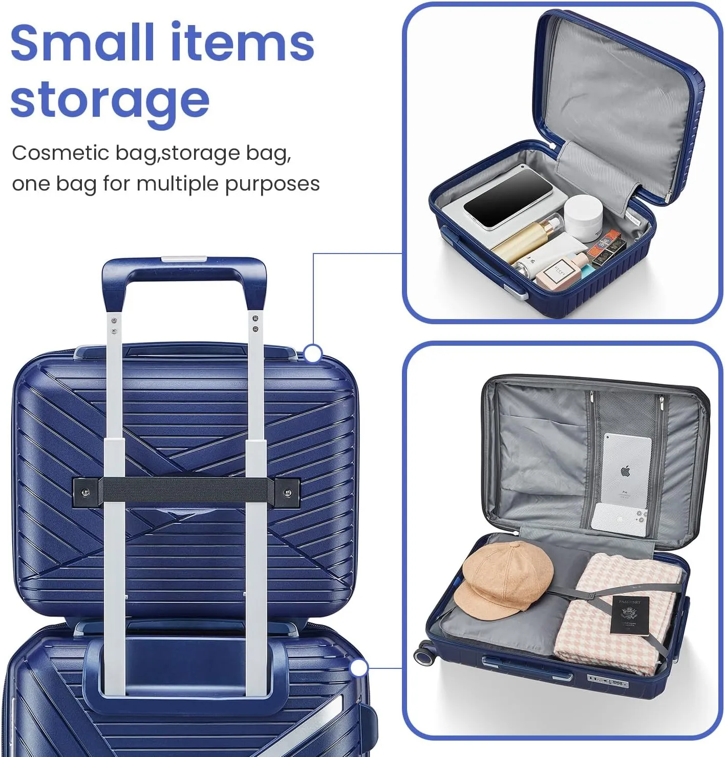 Luggage Sets 4 Piece(14/20/24/28), Expandable Lightweight Suitcase with 4 Double 360 Degrees Mute Spinner Wheels, PP Materials Durable TSA Lock Travel Luggage (Navy Blue)