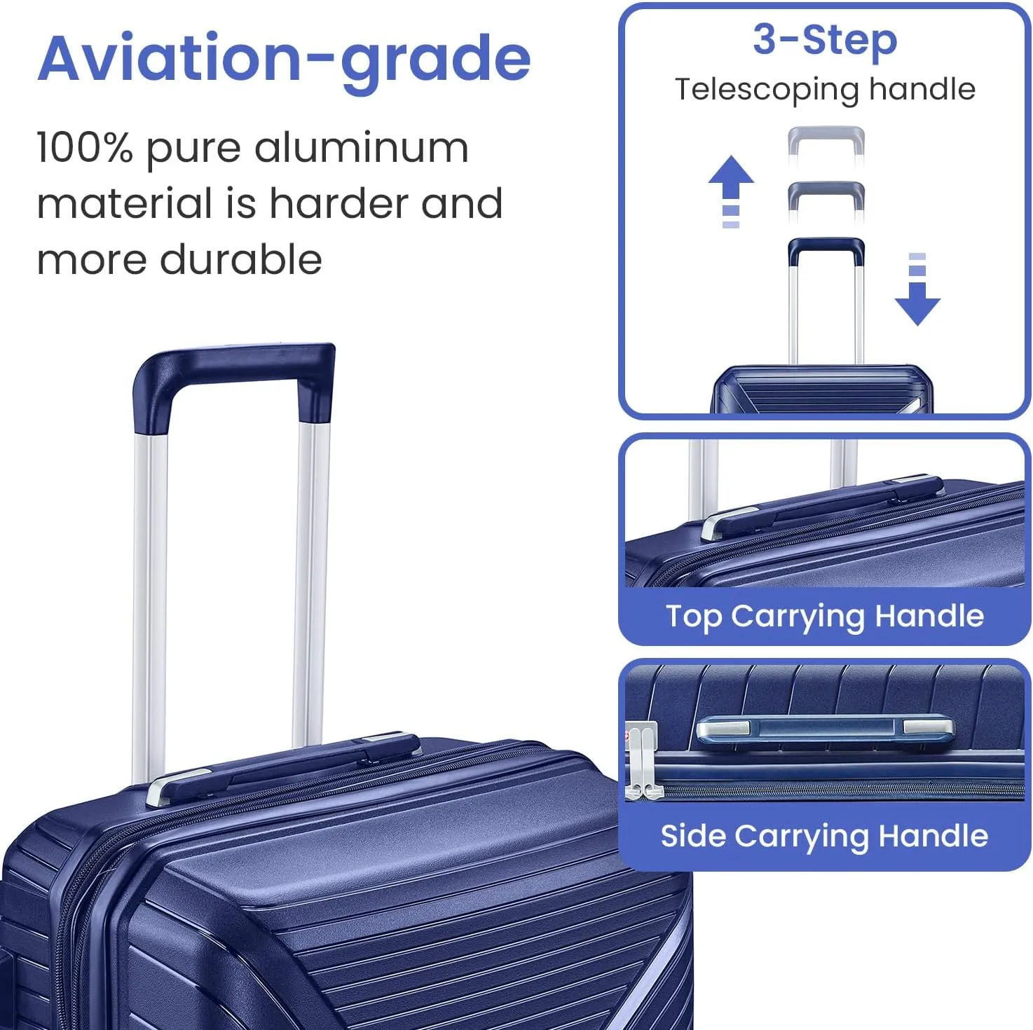 Luggage Sets 4 Piece(14/20/24/28), Expandable Lightweight Suitcase with 4 Double 360 Degrees Mute Spinner Wheels, PP Materials Durable TSA Lock Travel Luggage (Navy Blue)