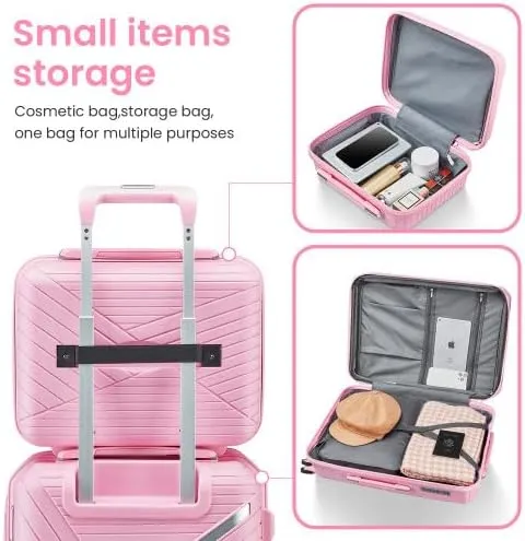 Luggage Sets 4 Piece(14/20/24/28), Expandable Lightweight Suitcase with 4 Double 360 Degrees Mute Spinner Wheels PP Materials Durable TSA Lock Travel Luggage (Pink)