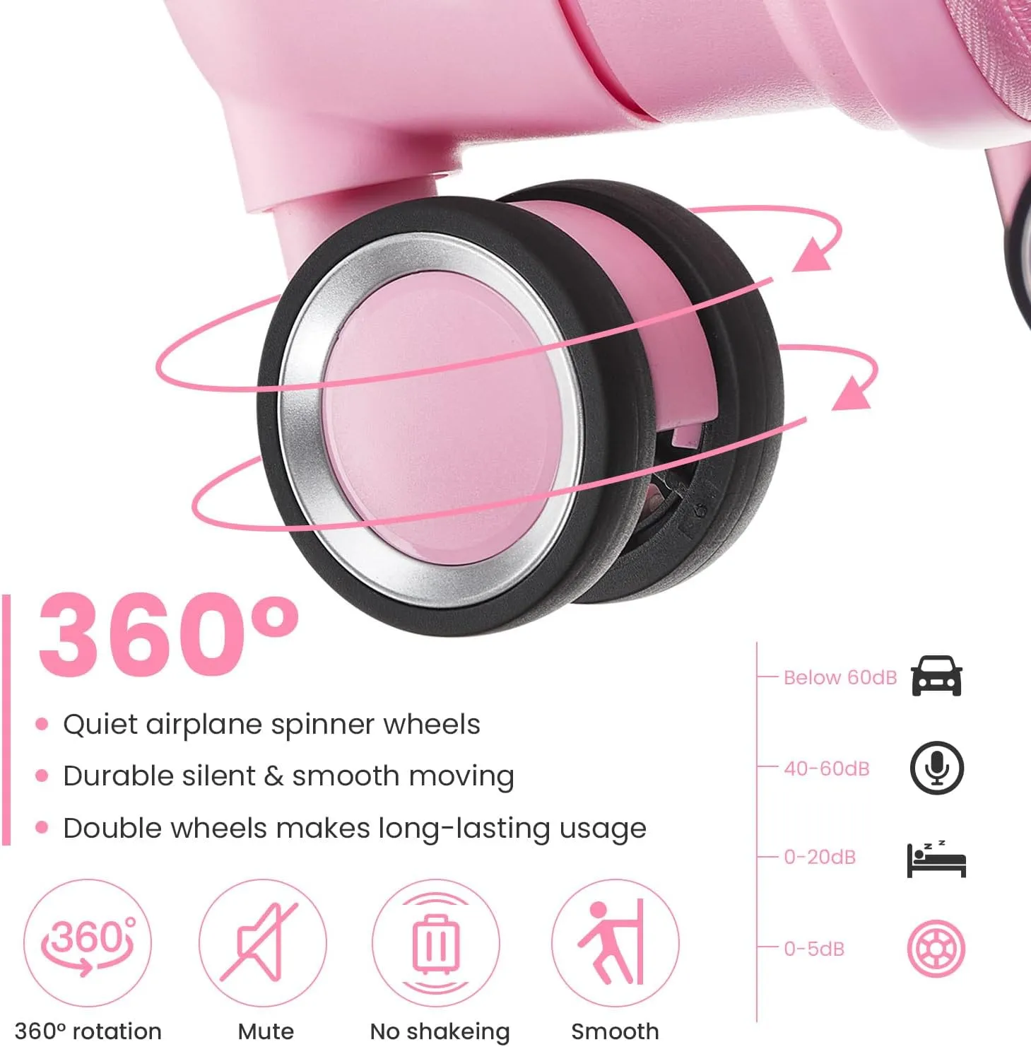 Luggage Sets 4 Piece(14/20/24/28), Expandable Lightweight Suitcase with 4 Double 360 Degrees Mute Spinner Wheels, PP Materials Durable TSA Lock Travel Luggage (Pink)